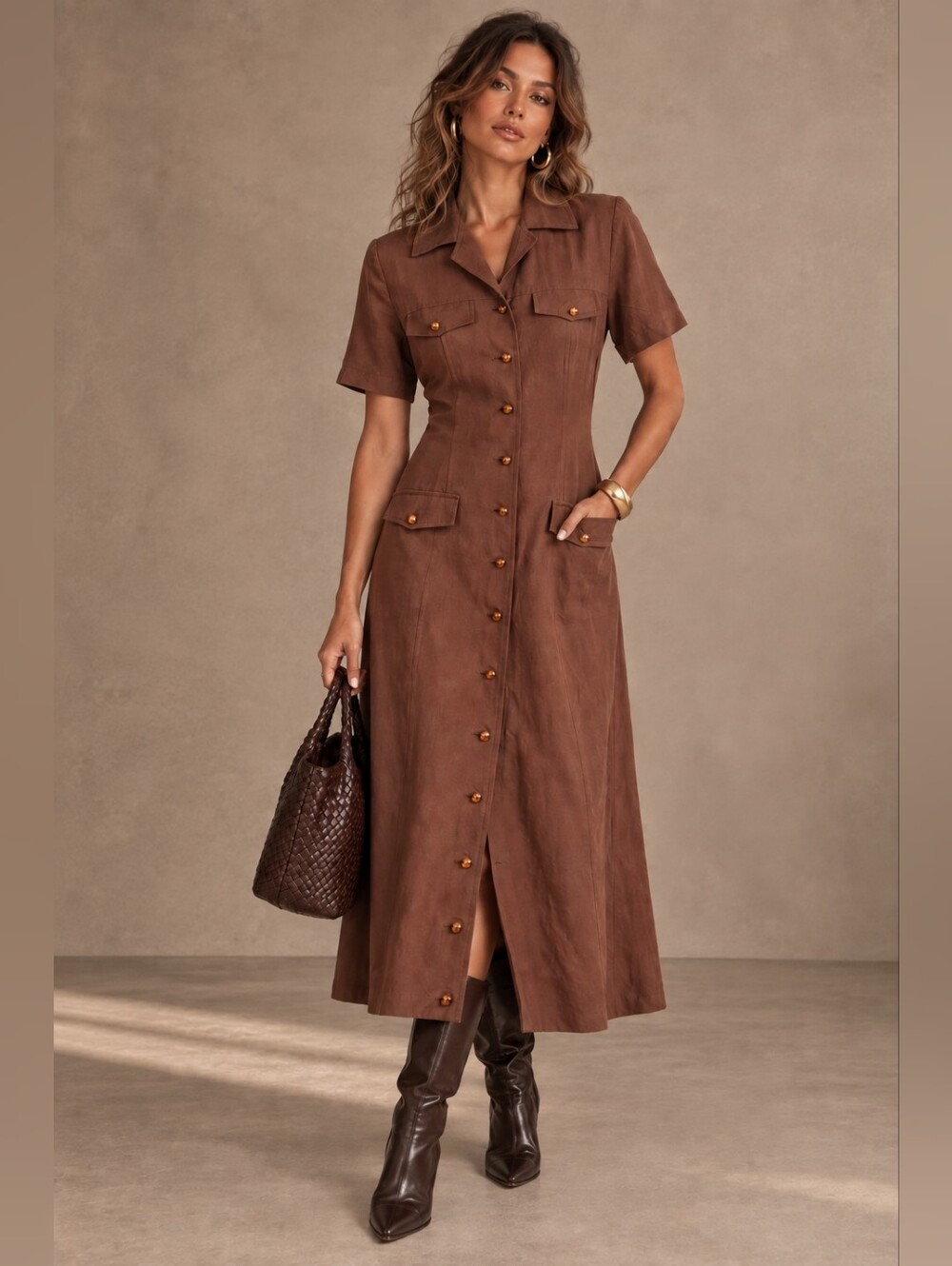 Vintage French Chocolate Brown Button Front Maxi Dress | Made In France